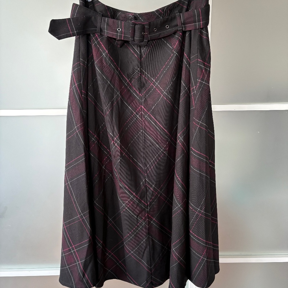 Charcoal Grey Plaid A-line Midi Skirt from Addition Elle Sz. 14W